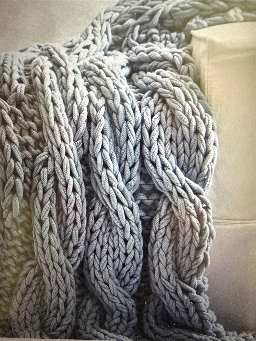 Pottery Barn Chunky Knit Throw Blanket - Light gray/chambray